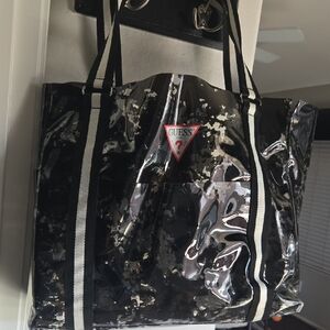 Guess Glossy/Plastic Black and White Tote